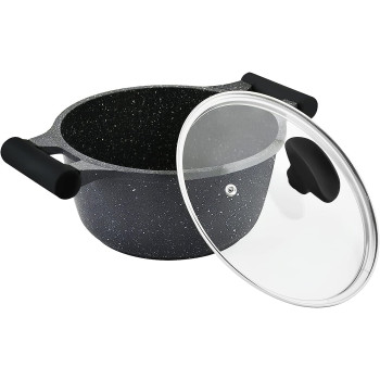 Prestige Essentials Granite 7 Piece Non-Stick Cast Aluminium Cookware Sets, Induction Base, Non Stick Aluminium, Granite Casserole, Granite Fry Pan - Black (PR80962)