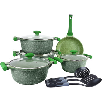 Prestige Essentials Granite 12 Piece Non-Stick Cast Aluminium Cookware Sets, Induction Base - Green (PR80963)