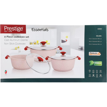 Prestige Essentials Granite Non-Stick Cookware, 6 Pieces, Pink (PR80969)