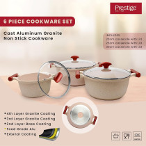 Prestige Essentials Granite Non-Stick Cookware, 6 Pieces, Pink (PR80969)