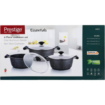 Prestige Essentials Granite Non-Stick Cookware, 6 Pieces, Black (PR80970)