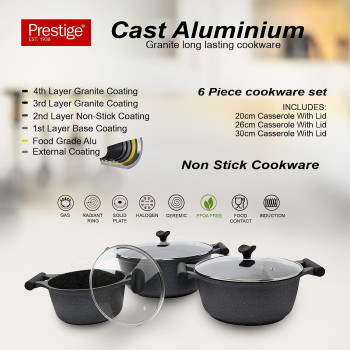 Prestige Essentials Granite Non-Stick Cookware, 6 Pieces, Black (PR80970)