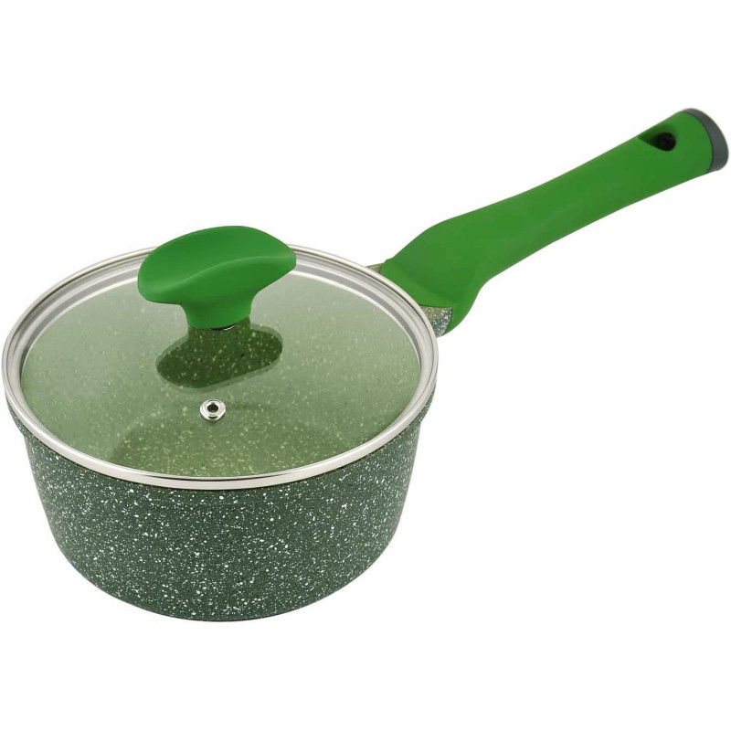 PRESTIGE Essentials Granite Non-Stick Sauce Pan With Lid Cast Aluminium Cookware, Induction Base, Non Stick Aluminium, Granite Wok Pan, Marble Wok Pan, Pfoa & Lead Free - Green, 16Cm (PR81106)