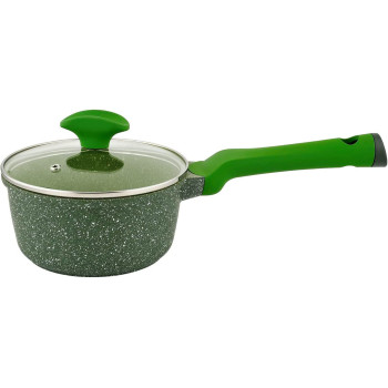 PRESTIGE Essentials Granite Non-Stick Sauce Pan With Lid Cast Aluminium Cookware, Induction Base, Non Stick Aluminium, Granite Wok Pan, Marble Wok Pan, Pfoa & Lead Free - Green, 16Cm (PR81106)