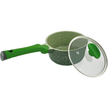 PRESTIGE Essentials Granite Non-Stick Sauce Pan With Lid Cast Aluminium Cookware, Induction Base, Non Stick Aluminium, Granite Wok Pan, Marble Wok Pan, Pfoa & Lead Free - Green, 16Cm (PR81106)