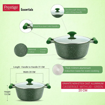 PRESTIGE Essentials 20Cm Casserole W/Lid Granite Non-Stick Aluminium (PR81108)