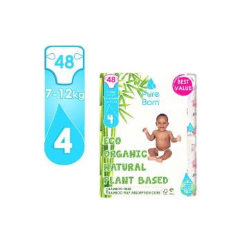 PureBorn Organic, Size 4 Value Pack 7-12Kg, 48 Diapers - Star
