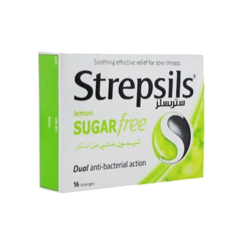 Strepsils Sugar Free Lemon Anti Becterial Sore Throats Relief - 16 Lozenges