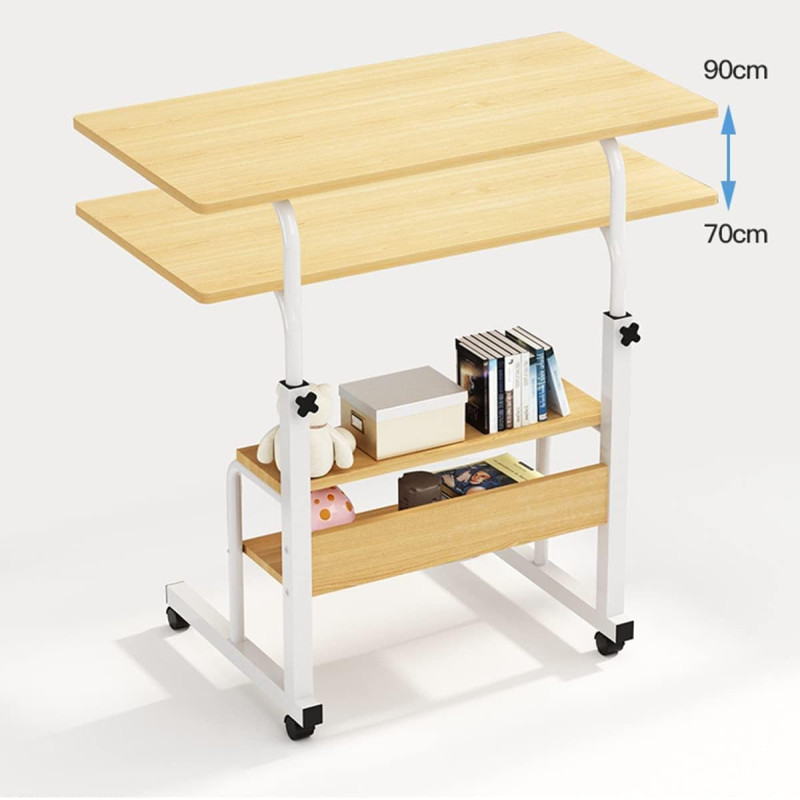 UKPLUS 60X40cm Movable Laptop Table Multi-functional Modern Study Computer Workstation and Adjustable Height Desk With IPAD/Mobile Holder | Brown