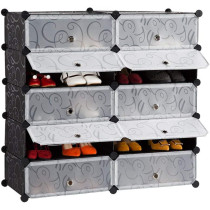 DIY Shoe Rack, Storage Drawer Unit Multi Use Modular Organizer Plastic Cabinet with Doors, Black and White Curly Pattern (10 cubes)
