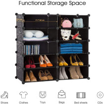 DIY Shoe Rack, Storage Drawer Unit Multi Use Modular Organizer Plastic Cabinet with Doors, Black and White Curly Pattern (10 cubes)