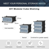 DIY Shoe Rack, Storage Drawer Unit Multi Use Modular Organizer Plastic Cabinet with Doors, Black and White Curly Pattern (10 cubes)