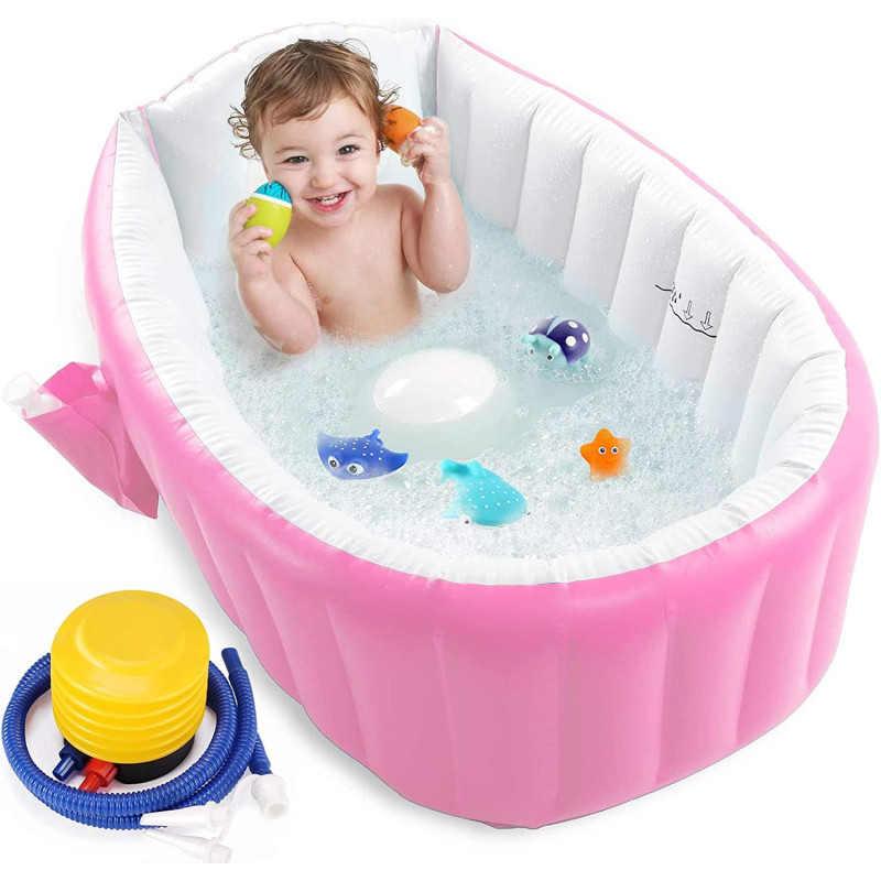UK+ Baby Inflatable Bathtub, Portable Infant Toddler Bathing Tub Non-Slip Travel Bathtub Mini Air Swimming Pool Kids Thick Foldable Shower Basin