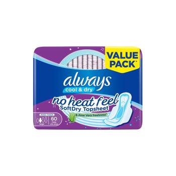 Always Cool And Dry, No Heat Feel, Maxi Thick, Large Sanitary Pads With Wings, 60 Pad Count