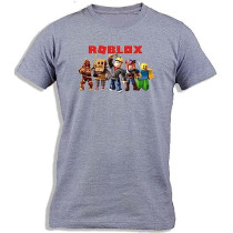 Roblox Cartoon For Kids Printed T-shirt Grey