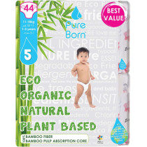 PureBorn Organic Nappy, Size 5 Single Pack 11-18 Kg, 22 Diapers - Banana Leaf