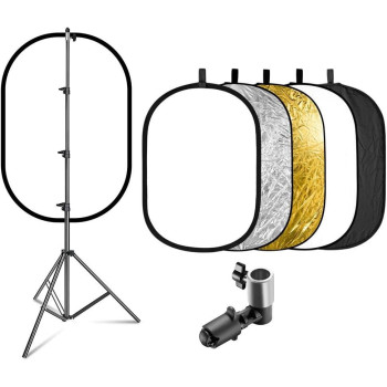 EWINNER 5-in-1 Oval Light Reflector Clamp Set with Portable with Bag and 2m Stand for Photography Photo Lighting (110 x 150cm)