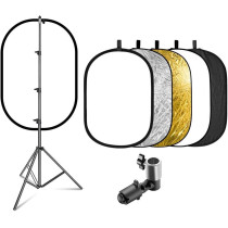 EWINNER 5-in-1 Oval Light Reflector Clamp Set with Portable with Bag and 2m Stand for Photography Photo Lighting (110 x 150cm)