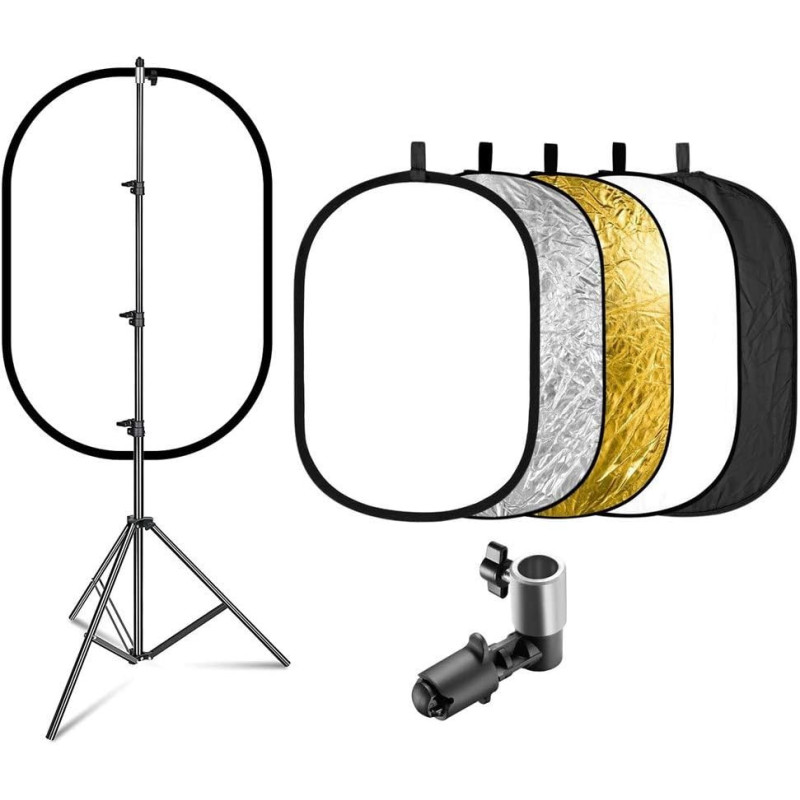 EWINNER 5-in-1 Oval Light Reflector Clamp Set with Portable with Bag and 2m Stand for Photography Photo Lighting (110 x 150cm)