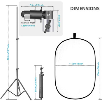 EWINNER 5-in-1 Oval Light Reflector Clamp Set with Portable with Bag and 2m Stand for Photography Photo Lighting (110 x 150cm)