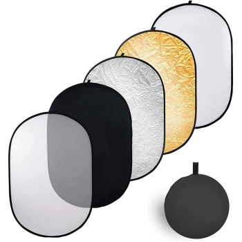 EWINNER 5-in-1 Oval Light Reflector Clamp Set with Portable with Bag and 2m Stand for Photography Photo Lighting (110 x 150cm)