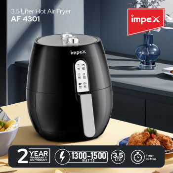 Impex AF 4301 1500W Hot Air fryer 3.5 Liter with Rapid Hot Circulation Technology, Black
