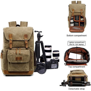 EWINNER Waterproof Canvas Camera Backpack Case Bag for Men and Women (14in)