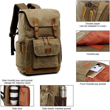 EWINNER Waterproof Canvas Camera Backpack Case Bag for Men and Women (14in)