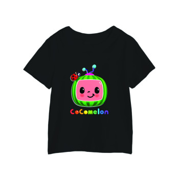 AL Amal COCOmelon Boys Girls Short Sleeve Crewneck Casual Fashion T-Shirt Unisex (Black)