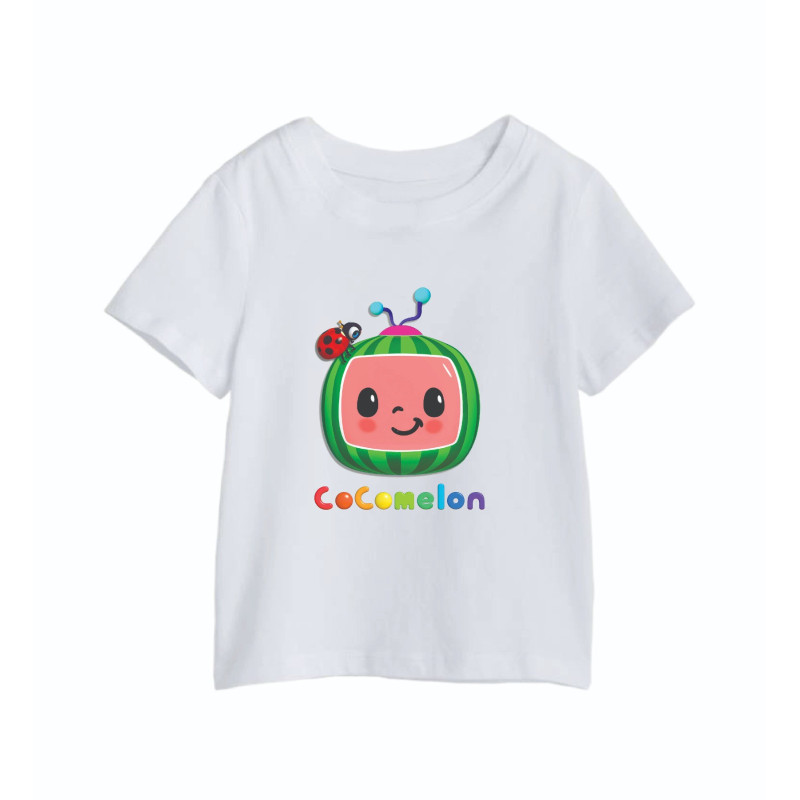 AL Amal COCOmelon Boys Girls Short Sleeve Crewneck Casual Fashion T-Shirt Unisex ( White )