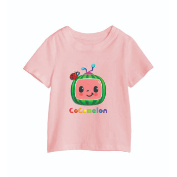 AL Amal COCOmelon Boys Girls Short Sleeve Crewneck Casual Fashion T-Shirt Unisex ( Pink )