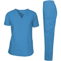 Scrubs Suit Medical Uniform Women and Man Scrubs Set Medical Scrubs Suit Top and Pants ( Sky Blue )