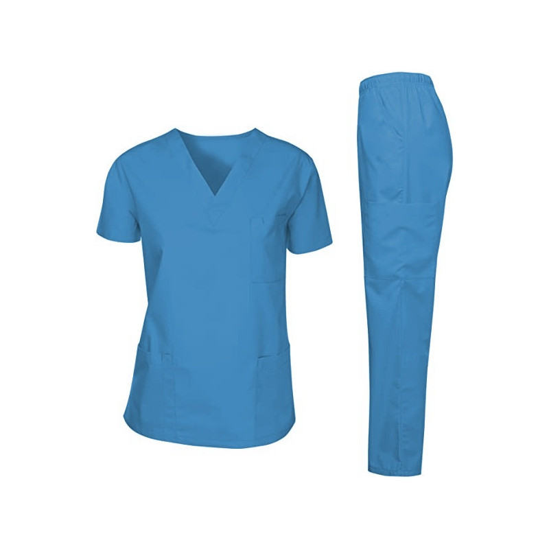 Scrubs Suit Medical Uniform Women and Man Scrubs Set Medical Scrubs Suit Top and Pants ( Sky Blue )