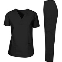 Scrubs Suit Medical Uniform Women and Man Scrubs Set Medical Scrubs Suit Top and Pants ( Black )