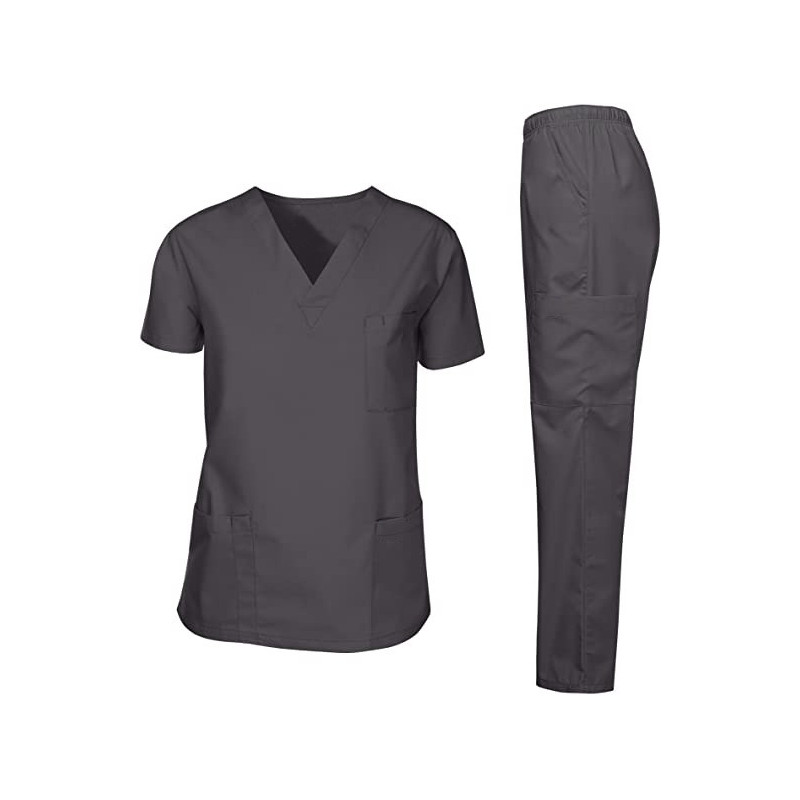 Scrubs Suit Medical Uniform Women and Man Scrubs Set Medical Scrubs Suit Top and Pants ( Gray )