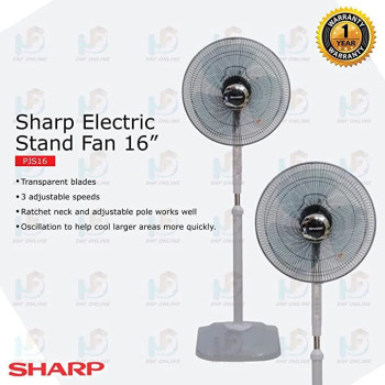 SHARP 16 Inches/40cms Blade 50 Watts Pedestal Free Standing Fan, Made In Malaysia, Pjs169 - Dark Grey"Min 1 year manufacturer warranty"