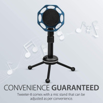 Promate Desktop Microphones, 3.5Mm Professional Condenser Recording Podcast Microphone With Built-In Volume Control, Tweeter-8 Blue