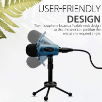 Promate Desktop Microphones, 3.5Mm Professional Condenser Recording Podcast Microphone With Built-In Volume Control, Tweeter-8 Blue