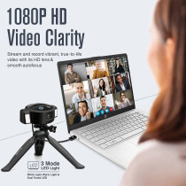 Promate 1080P Web Camera, 3-In-1 Ai Auto Tracking Hd Streaming Smart Webcam With Built-In 3000Mah Power Bank, Vision-Hd