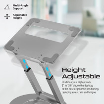 Promate Laptop Stand, Adjustable Sit To Stand Aluminum Laptop Riser With Anti-Slip Pads,Extendable Height And Portability For Macbook Pro, Deskmate-6