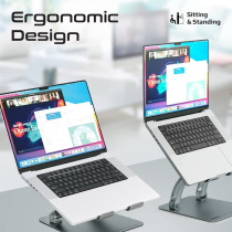 Promate Laptop Stand, Ergonomic Aluminum Alloy Sit To Stand Laptop Riser With Anti-Slip Pads, Deskmate-7