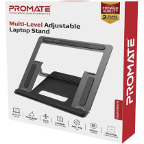 Promate Laptop Stand, Ergonomic Aluminum Multi-Level Notebook Stand Up To 17 Inches With Anti-Slip Pads, Deskmate-5 (Grey)