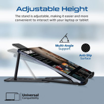 Promate Laptop Stand, Ergonomic Aluminum Multi-Level Notebook Stand With Anti-Slip Pads, Optimized Air Ventilation - Black