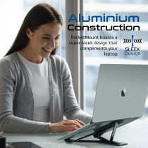 Promate Laptop Stand, Ergonomic Aluminum Multi-Level Notebook Stand With Anti-Slip Pads, Optimized Air Ventilation - Black