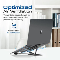 Promate Laptop Stand, Ergonomic Aluminum Multi-Level Notebook Stand With Anti-Slip Pads, Optimized Air Ventilation - Black