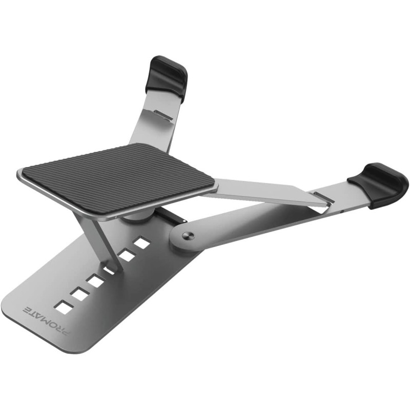 Promate Laptop Stand, Ergonomic Aluminum Multi-Level Notebook Stand With Anti-Slip Pads, Optimized Air Ventilation - Grey