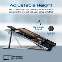 Promate Laptop Stand, Ergonomic Aluminum Multi-Level Notebook Stand With Anti-Slip Pads, Optimized Air Ventilation - Grey