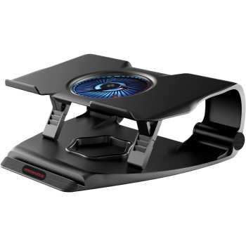 Promate Adjustable Laptop Cooling Pad, Foldable Silent Cooler Fan Stand With Large Illuminated Led Light, Frostbase Black
