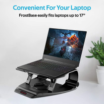 Promate Adjustable Laptop Cooling Pad, Foldable Silent Cooler Fan Stand With Large Illuminated Led Light, Frostbase Black