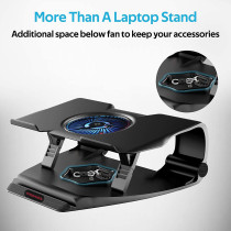 Promate Adjustable Laptop Cooling Pad, Foldable Silent Cooler Fan Stand With Large Illuminated Led Light, Frostbase Black